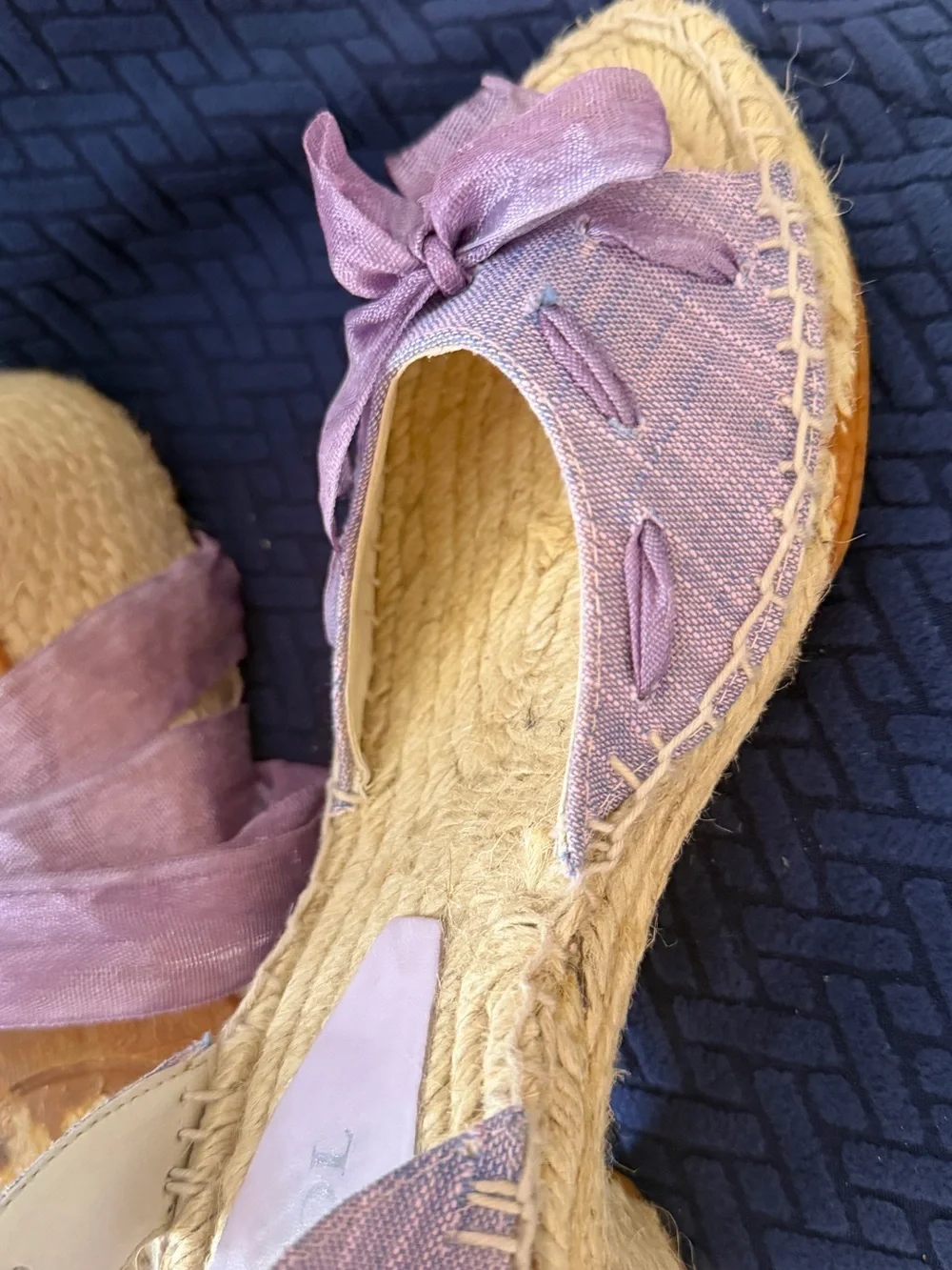 Maypol Lavender Ribbon Espadrille Wedge Sandals Size 8 EU 38 Purple Bow Spain